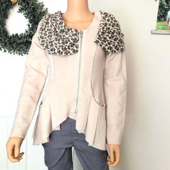 Anthropologie Moth Wool Sweater Cardigan Full Zip Mixed Media Fairy Boho Size S - Picture 1 of 9
